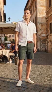 Doppelgänger Men’s Green Linen Blend Shorts Size M 31” Lightweight Summer Casual